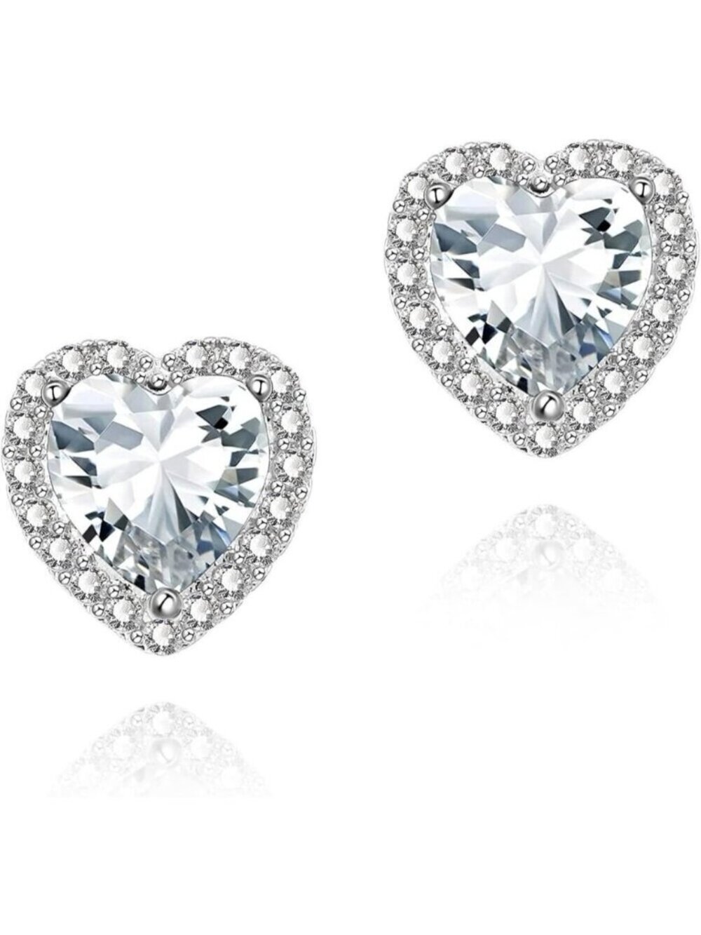 Women's Heart White Elegant Mall Dainty Halo Birthstone Cubic Zirconia Earring